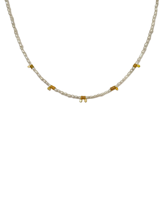 18 KT Gold Coiled Freshwater Seed Pearl Necklace