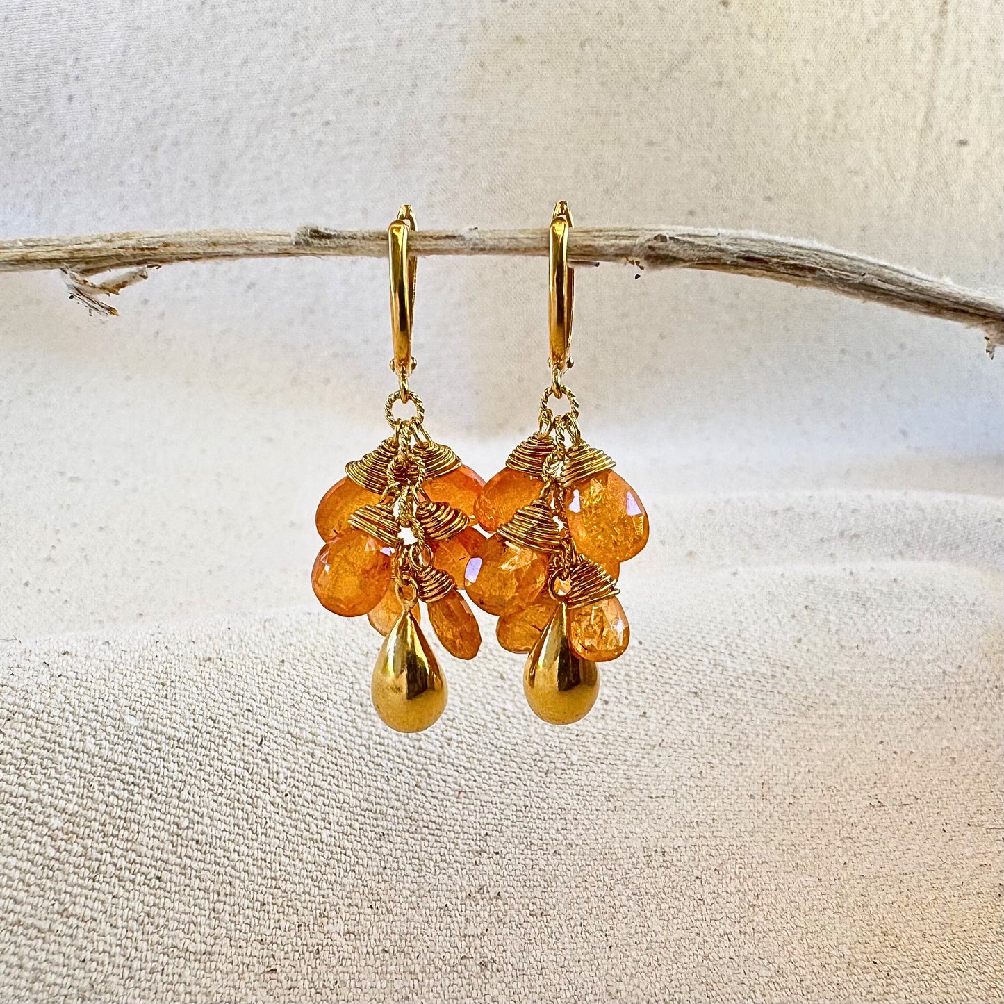 Redwood Raindrop Earrings with Spessartite