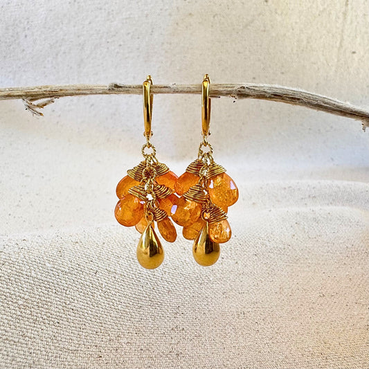 Redwood Raindrop Earrings with Spessartite