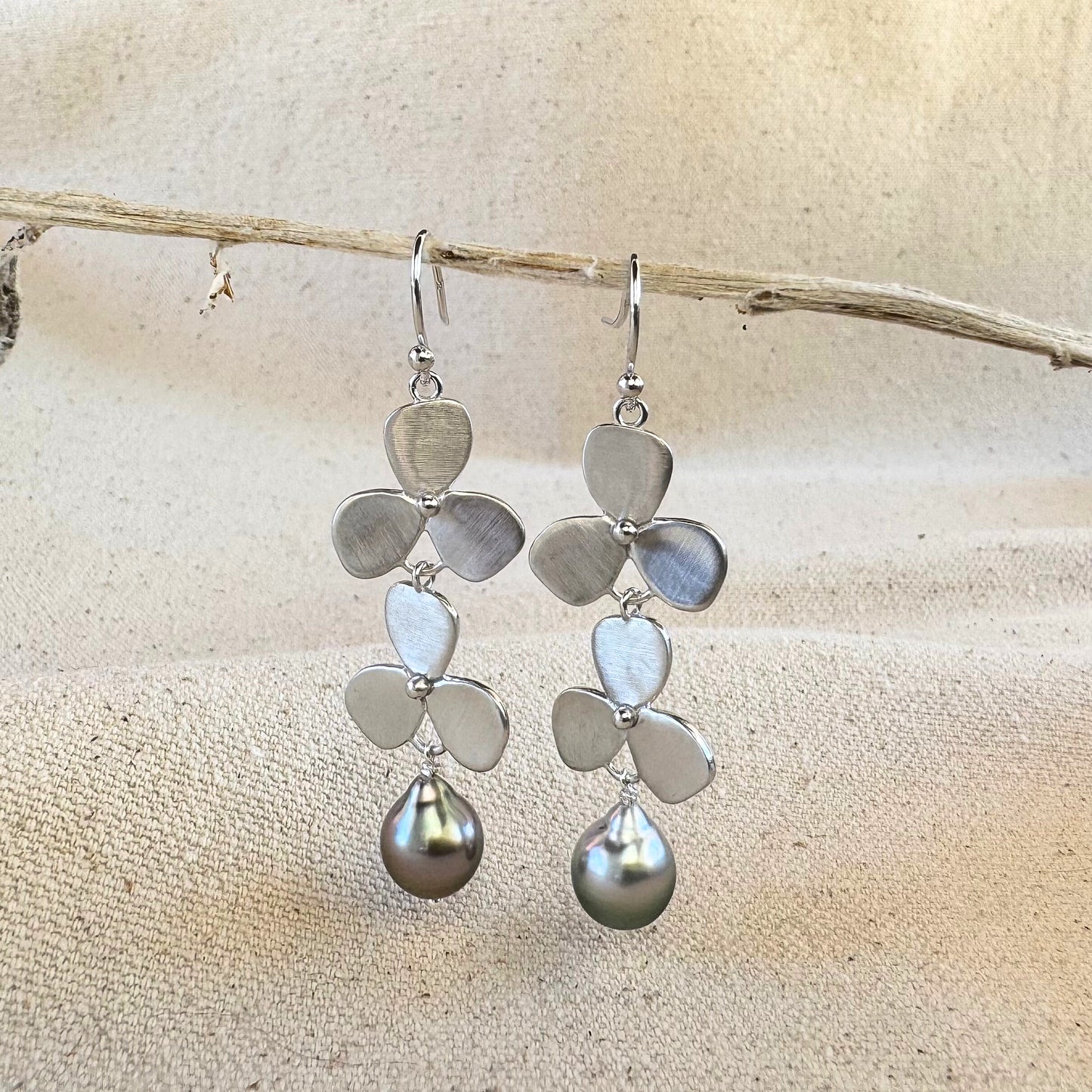 Violet Double Drop Earring with Tahitian Pearl