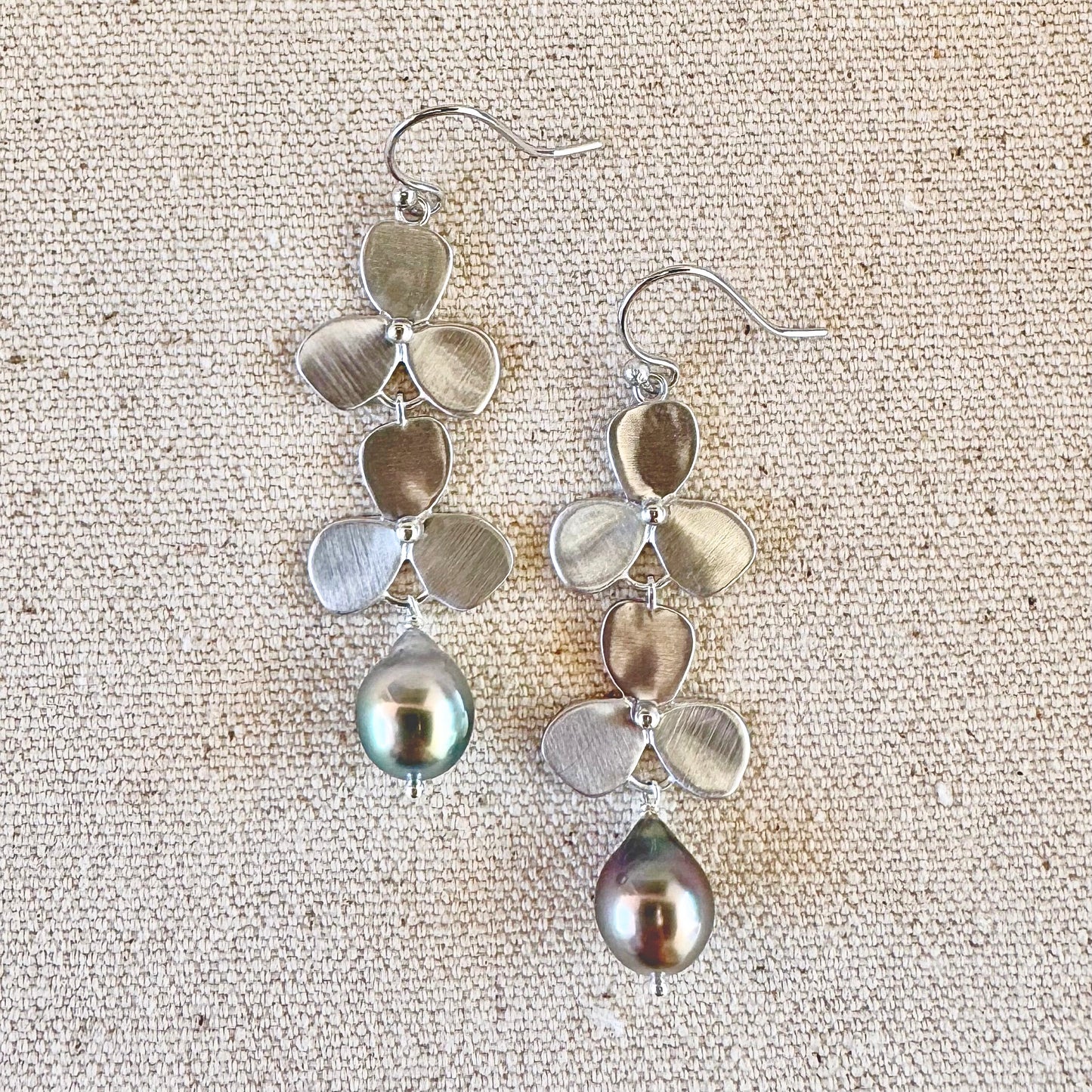 Violet Double Drop Earring with Tahitian Pearl